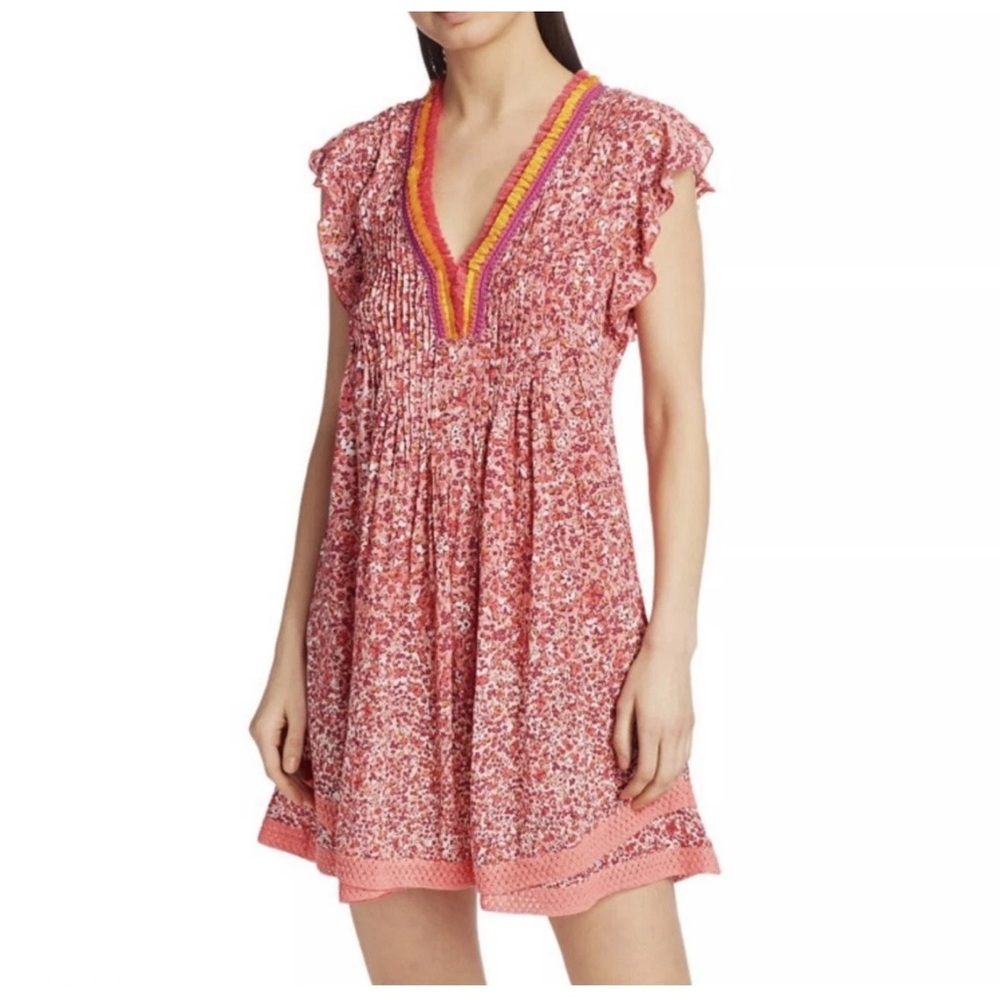 Poupette St. Barth Sasha Mini Dress Pink Orange Floral size XS